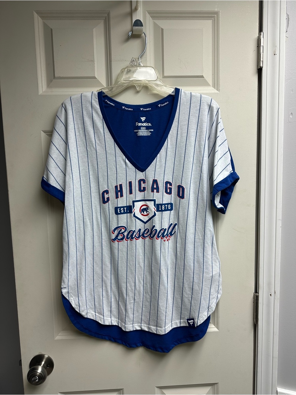 Fanatics Women's Chicago Baseball V-Neck Pinstripe Jersey - White & Royal Blue